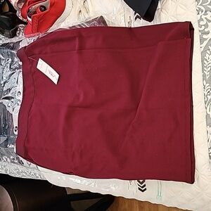 Liz Claiborne Ponte Womens Mid Rise Stretch Fabric Midi Pencil Skirt - BURGUNDY